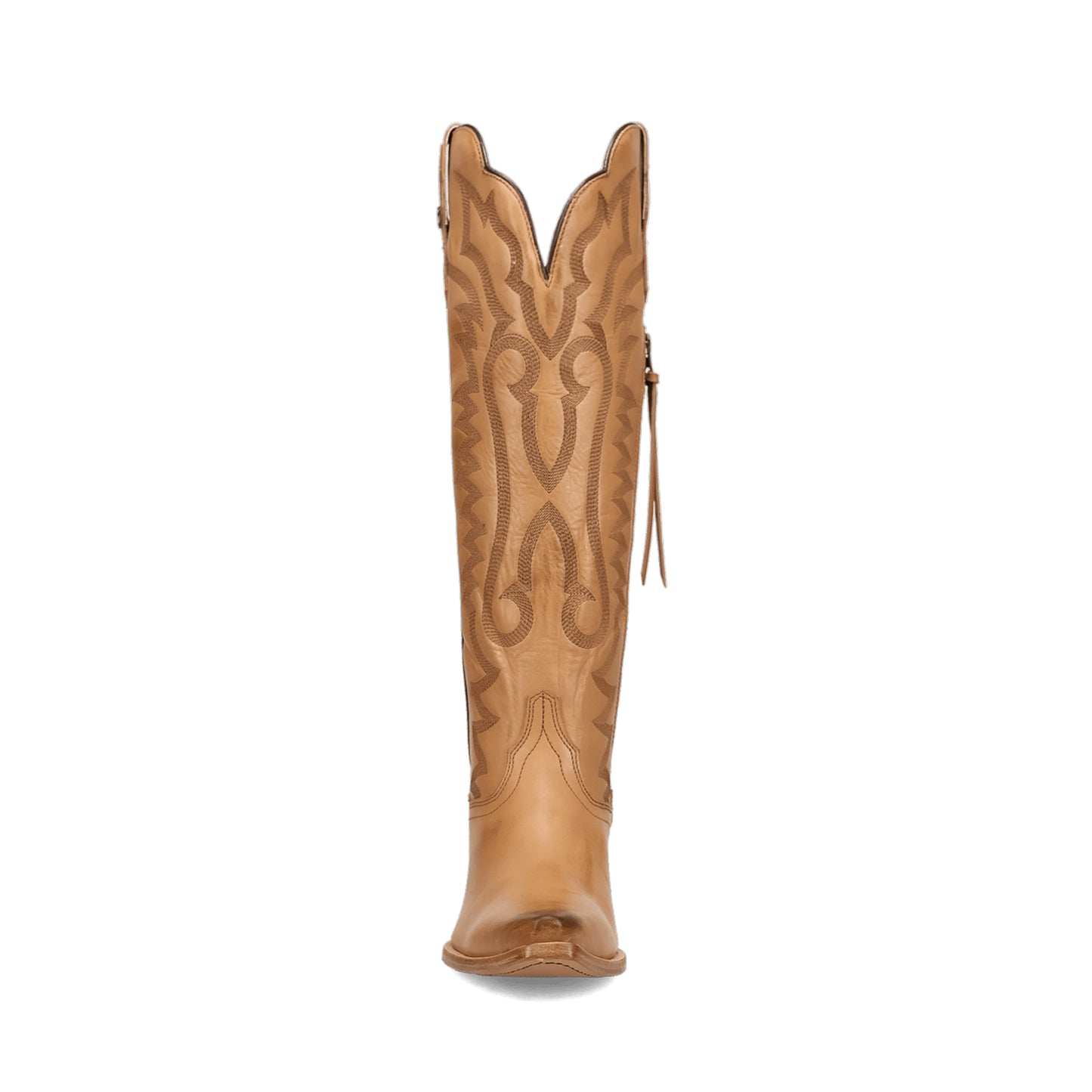 Tan Snip-Toe Grace Embroidery Half-Zip Knee High Cowgirl Boots