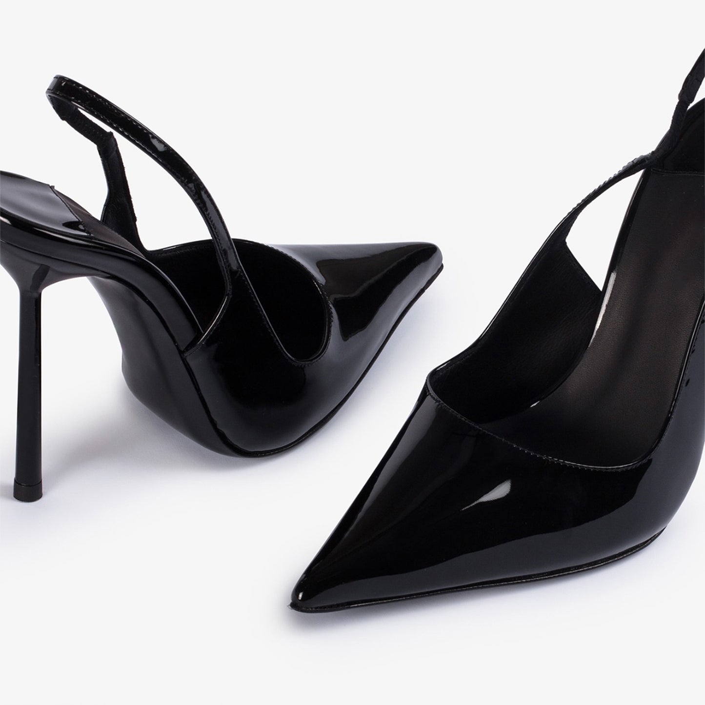 Patent Black Pointed-Toe Sleek Slingback High Heels
