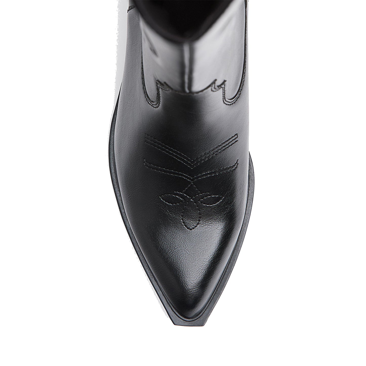 Black Almond-Toe Chic Stitch Mid Calf Classic Cowgirl Boots