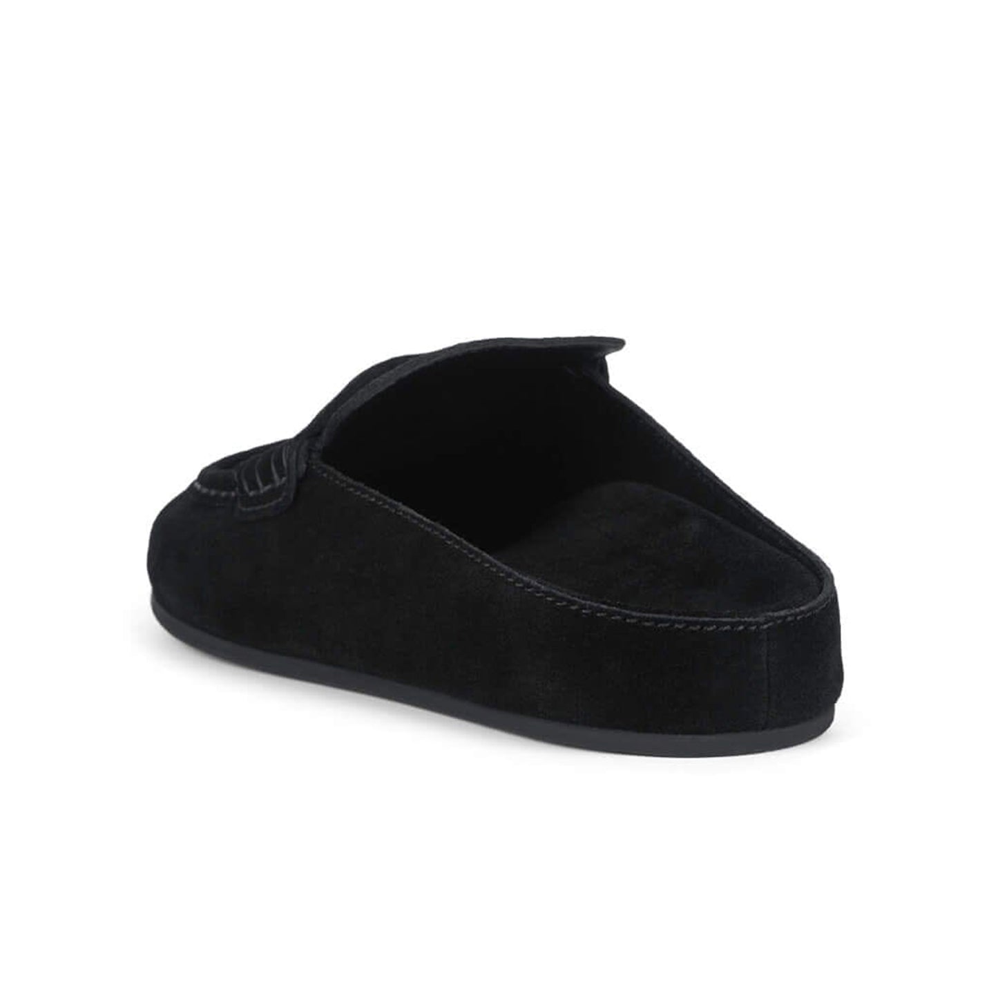Black Faux Suede Square-Toe Simple Slip-On Mules Flats