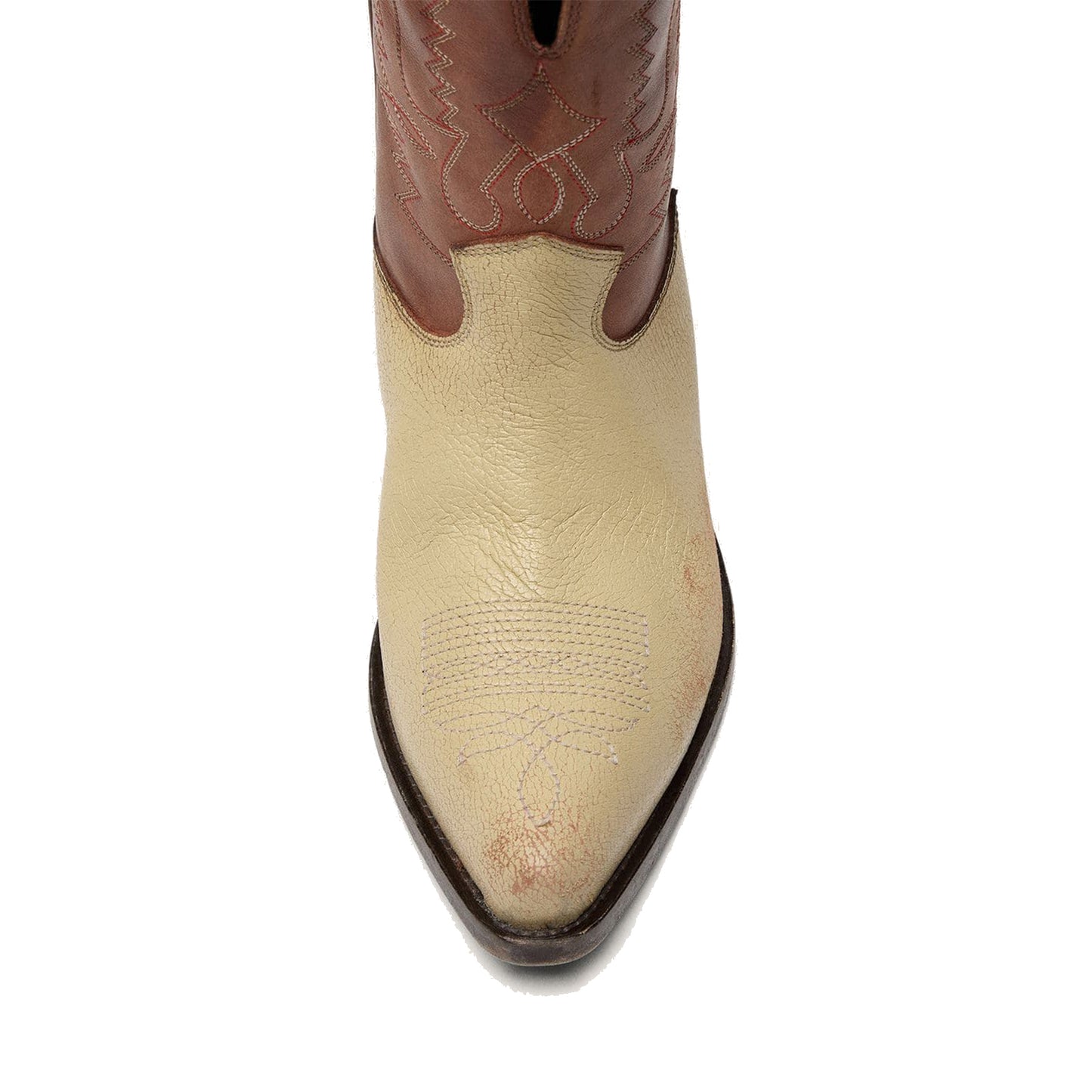 Contrast Brown And Beige Snip-Toe Chic Embroidery Mid Calf Cowgirl Boots
