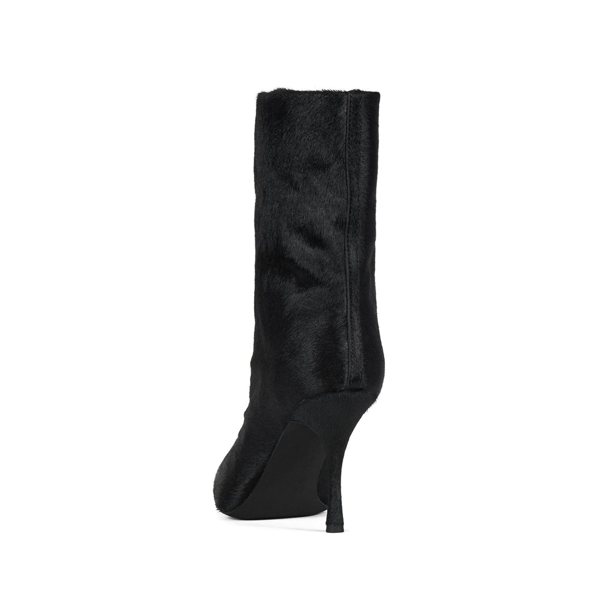 Black Pony Hair Vegan Leather Pointed-Toe Slip-On Sleek Ankle Stiletto Boots