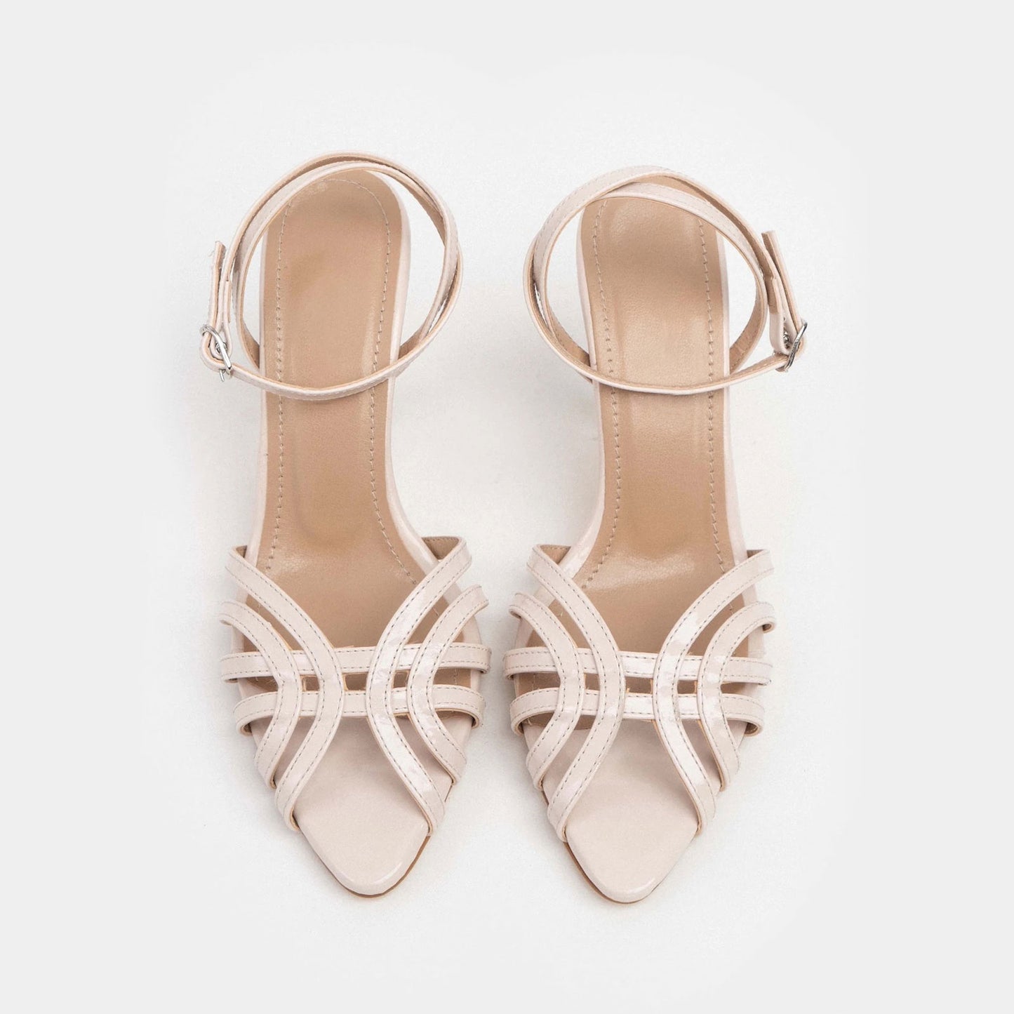 Ivory Pointed-Toe Strappy Back And Ankle Strap High Heels
