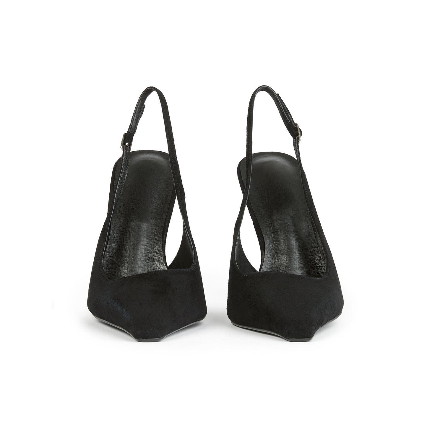 Black Faux Suede Pointed-Toe Slingback Pumps High Heels