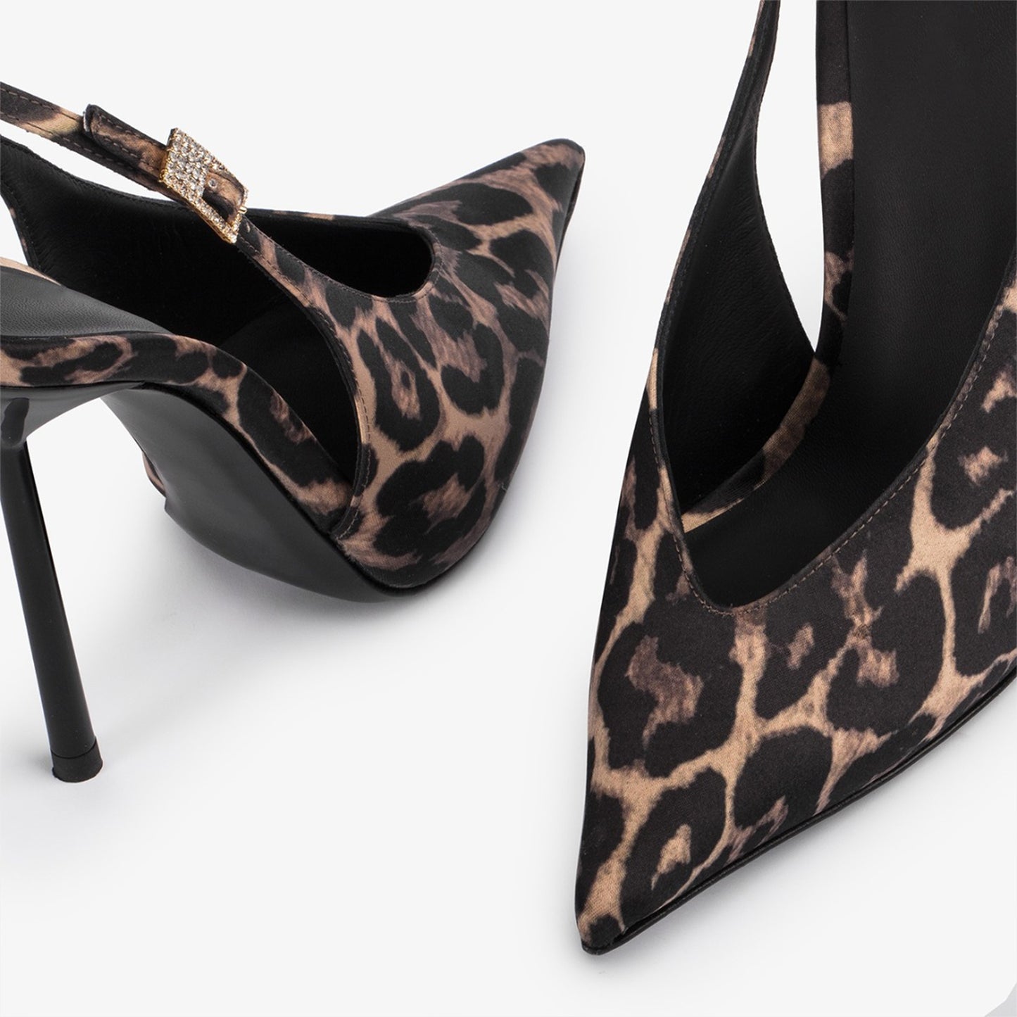 Leopard Satin Pointed-Toe Classic Simple Slingback High Heels