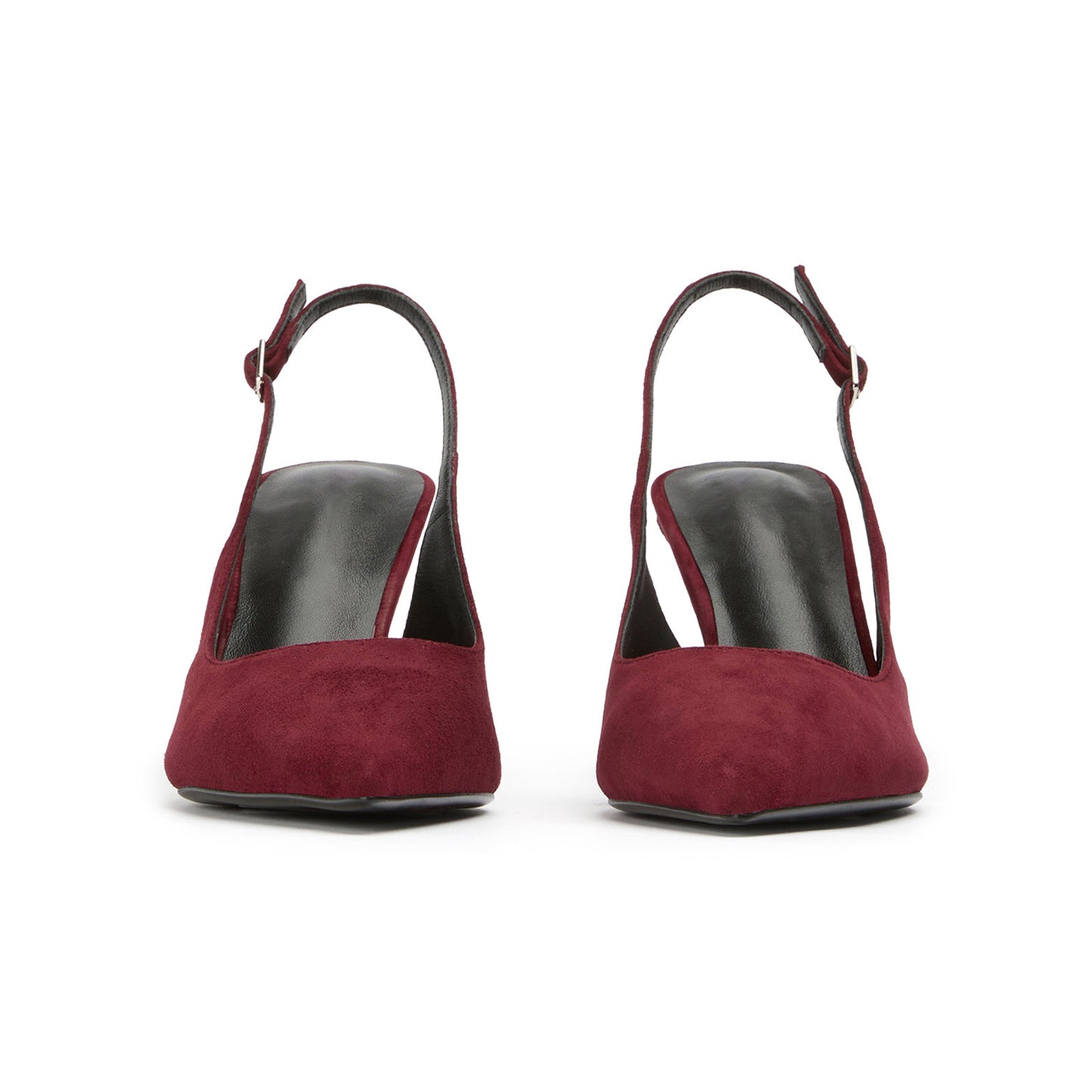 Burgundy Faux Suede Pointed-Toe Classic Buckle Slingback Kitten Heels