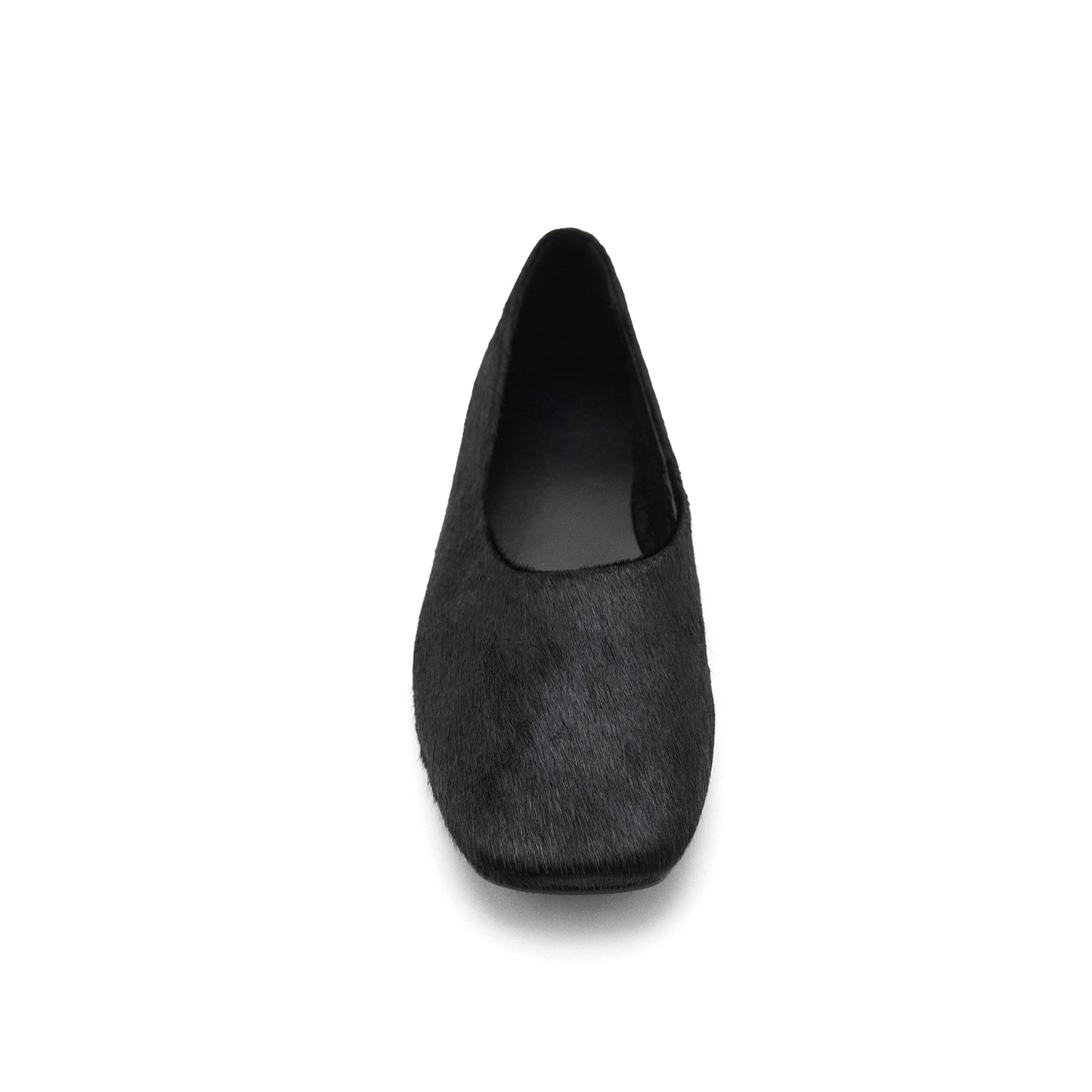 Black Pony Hair Print Square-Toe Ballet Flats
