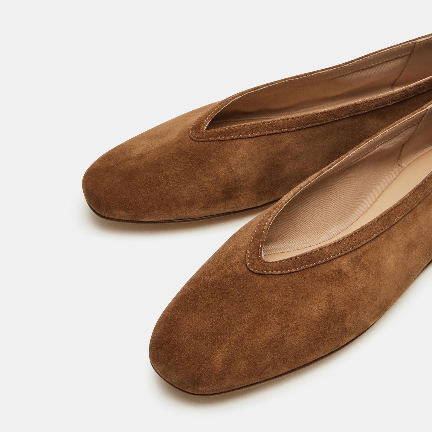 Brown Faux Suede Elegant Square-Toe Rhinestone Slip-On Flats