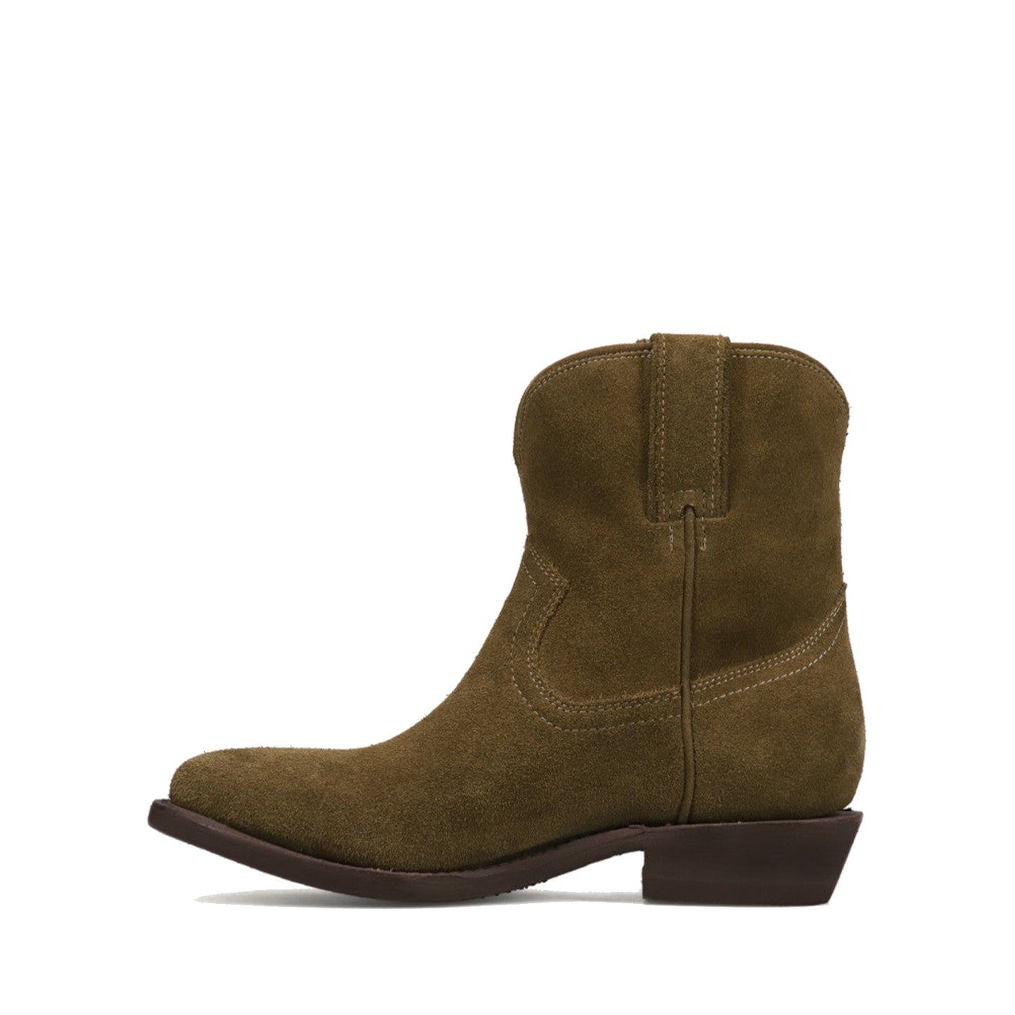 Moss Green Faux Suede Round-Toe Simple Slip-On Ankle Cowgirl Boots