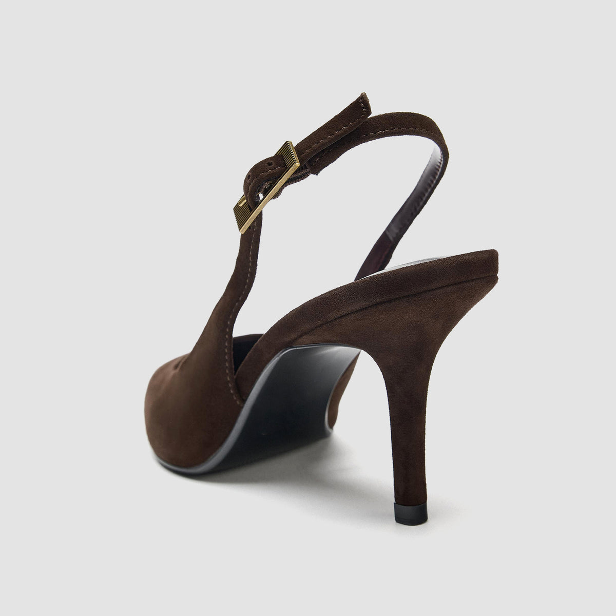Chocolate Faux Suede Pointed-Toe Chic Back Strap Kitten Heels