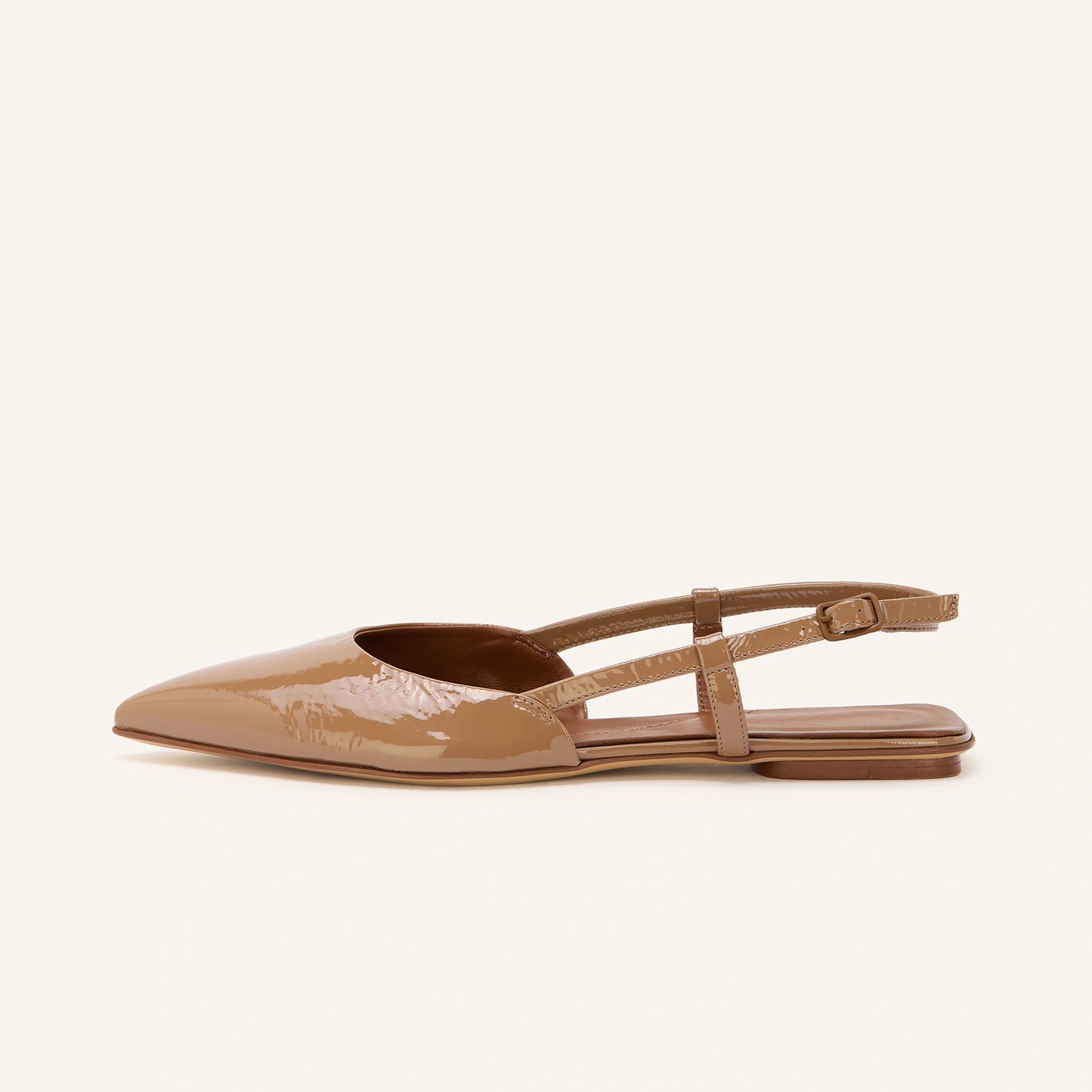 Patent Brown Pointed-Toe Chic Back Strap Stylish Flats