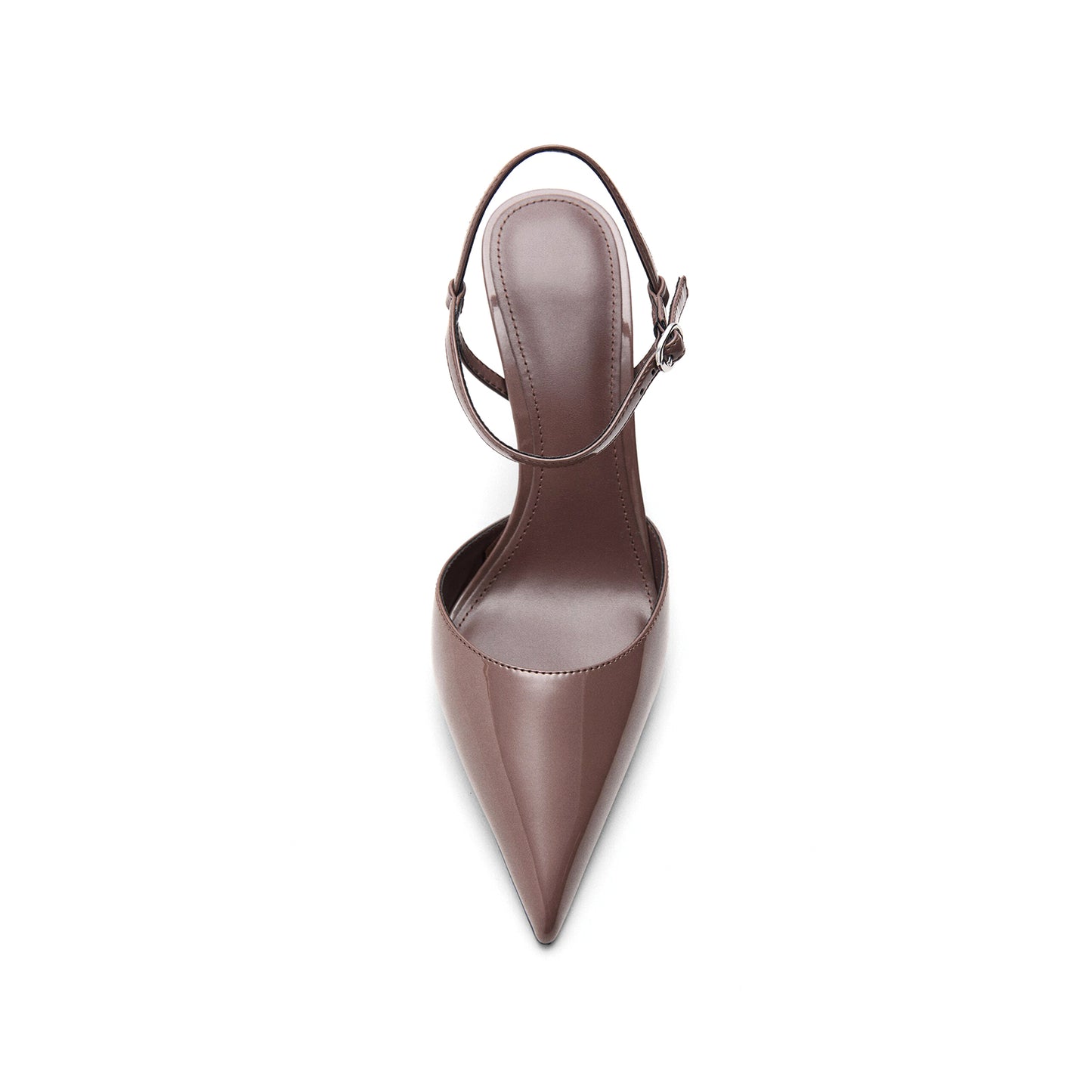 Patent Brown Pointed-Toe Slingback Ankle Strap Stiletto High Heels