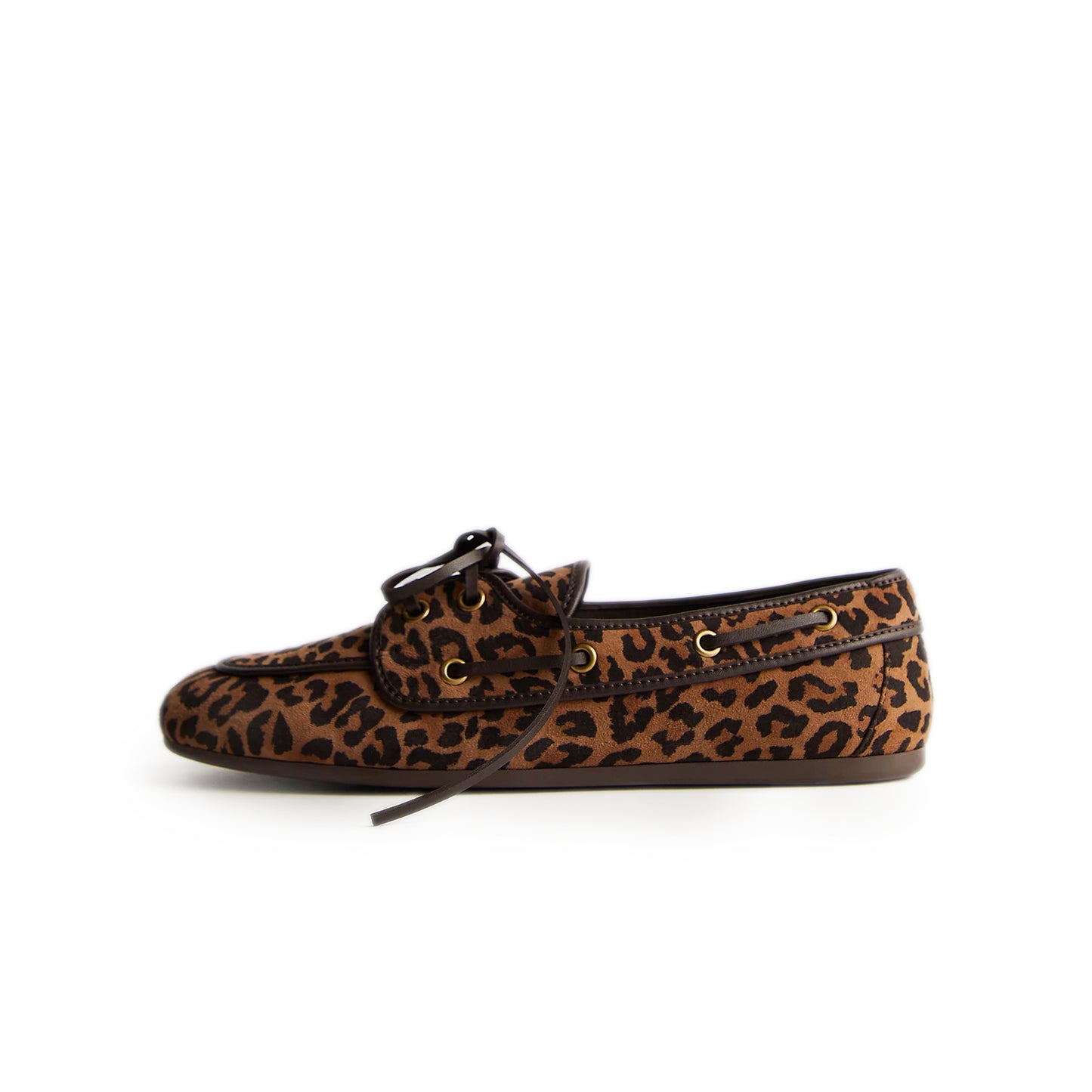 Leopard Faux Suede Round-Toe Lace-Up Boat Shoes Flats