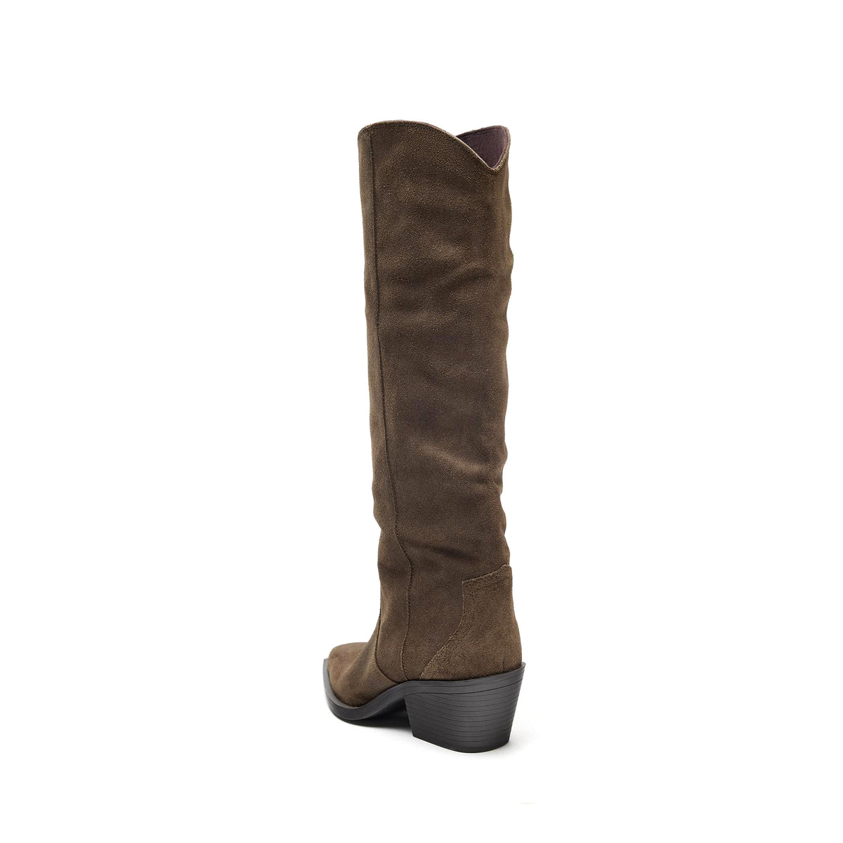 Khaki Green Faux Suede Pointed-Toe Simple And Sleek Knee High Cowgirl Boots