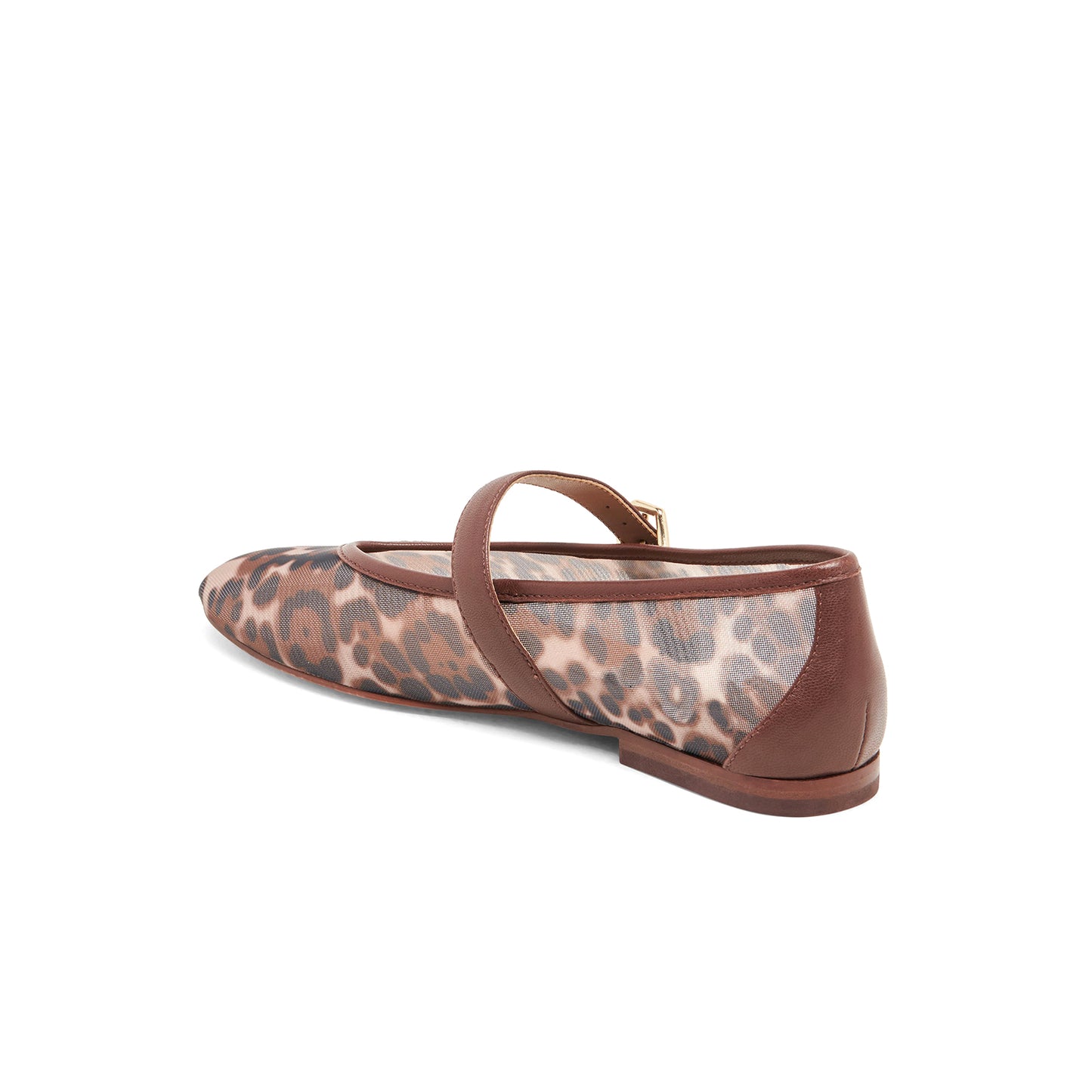 Leopard Mesh Round-Toe Vegan Leather Bridge Strap Ballet Flats
