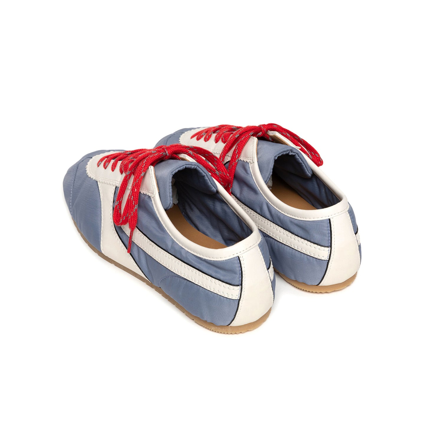 Blue Contrast Vegan Leather And Cloth Square-Toe Lace-Up Sneakers Flats