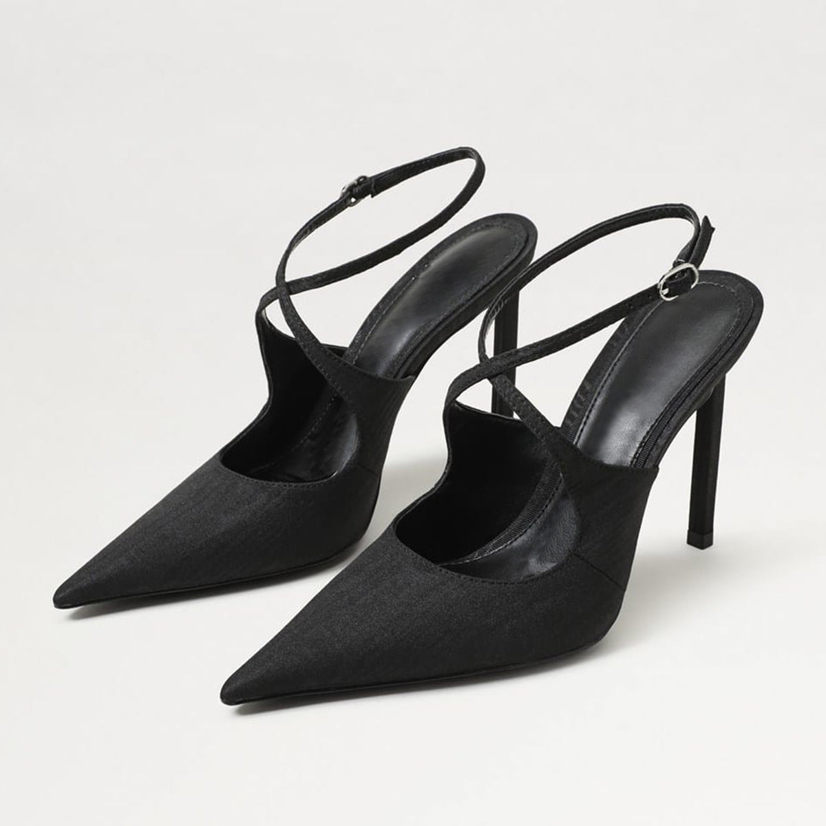 Black Satin Pointed-Toe Crossed Strap Chic High Heels