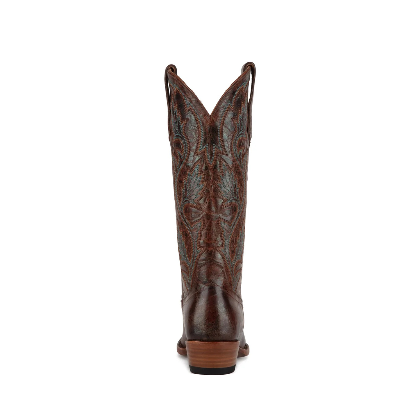 Cognac Snip-Toe Turquoise Plant Embroidery Mid Calf Cowgirl Boots