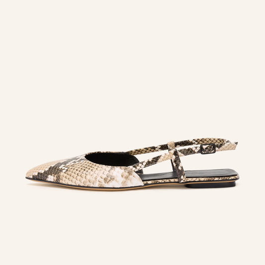 Snakeskin Pattern Pointed-Toe Chic Back Strap Stylish Flats