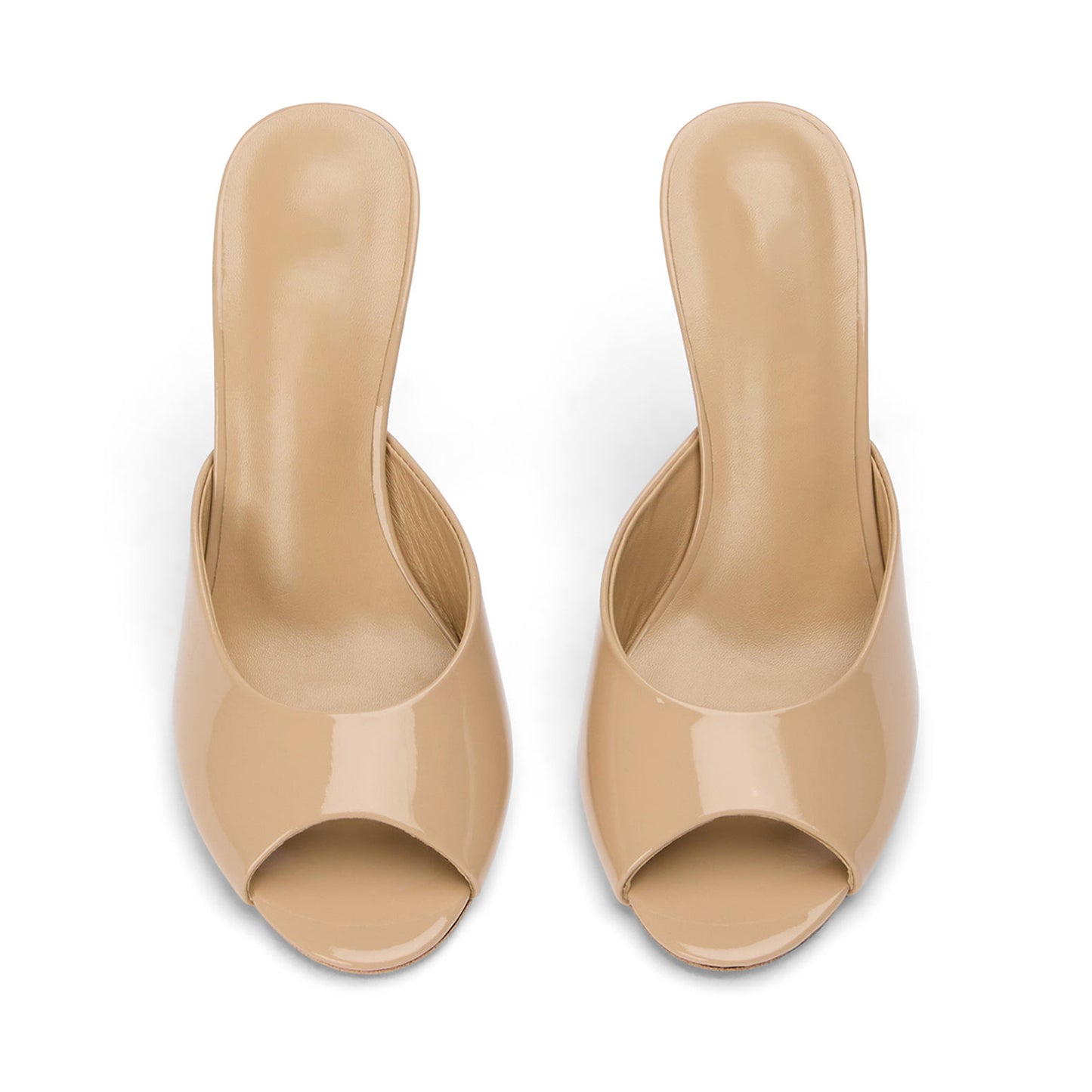 Patent Sand Peep Round-Toe Slip-On Backless Stiletto High Heels