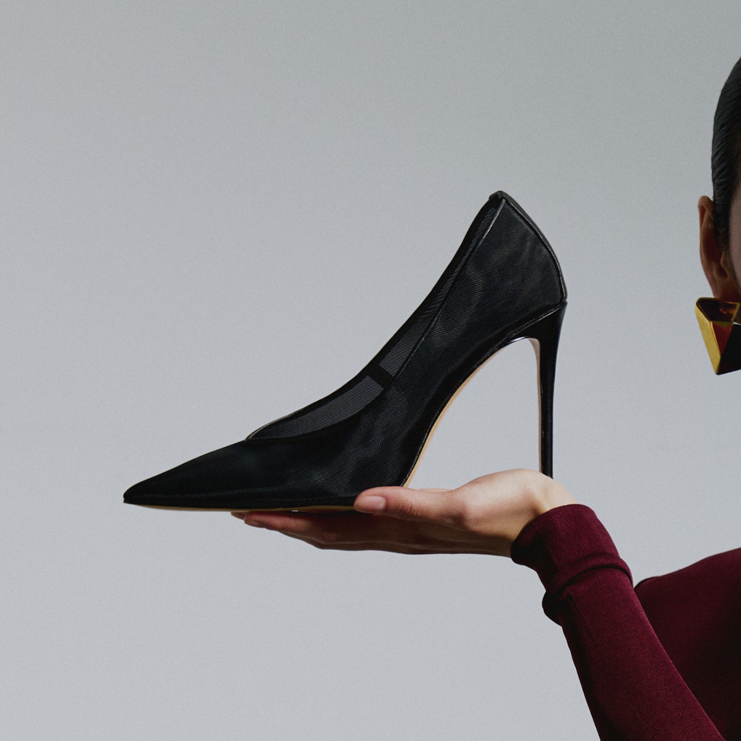 Black Mesh Pointed-Toe Classic Backless High Heels