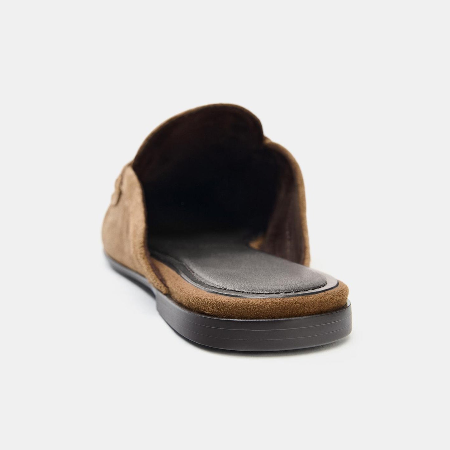 Brown Faux Suede Round-Toe Backless Slip-On Loafers Flats