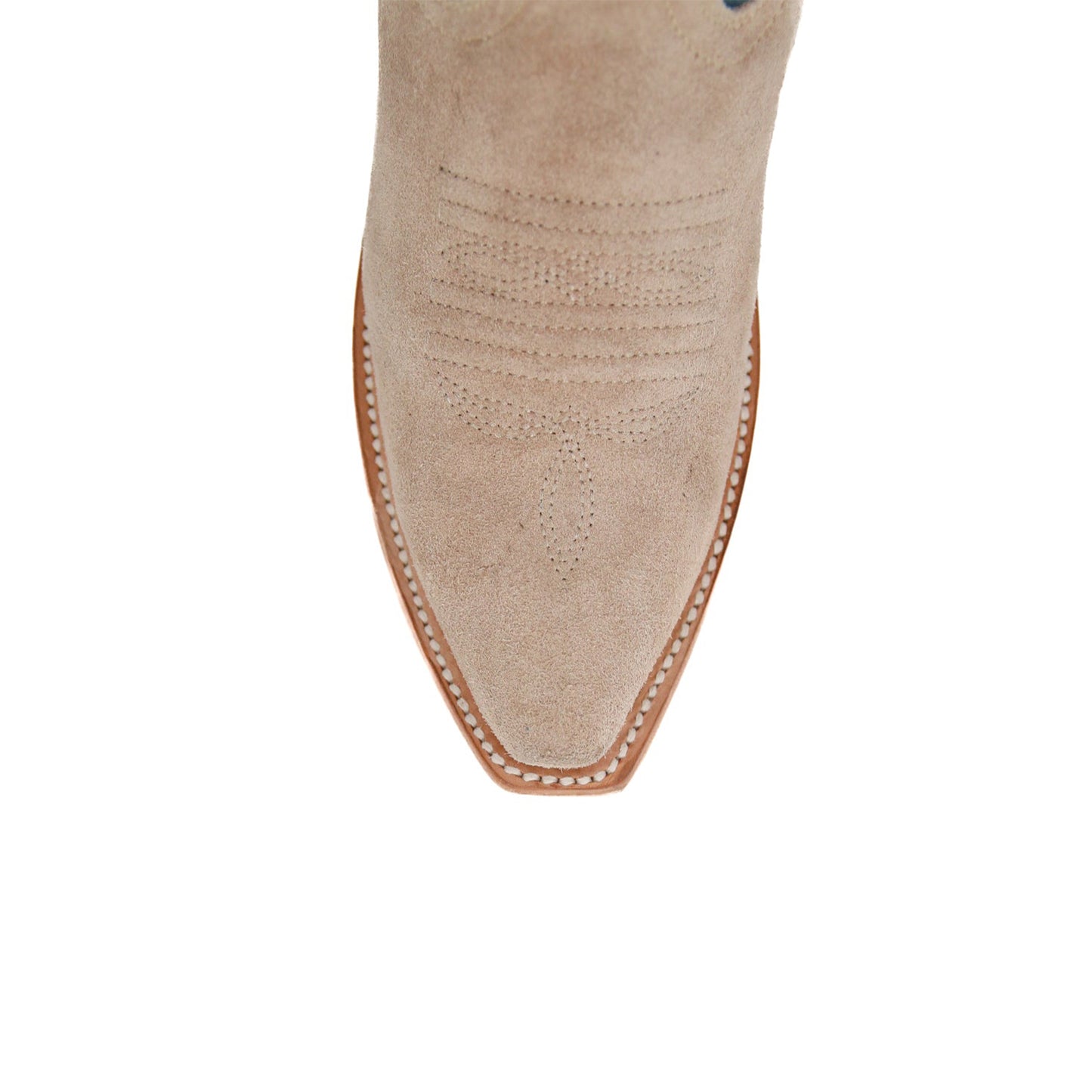 Contrast Navy And sand Faux Suede Snip-Toe Embroidery Mid Calf Cowgirl Boots