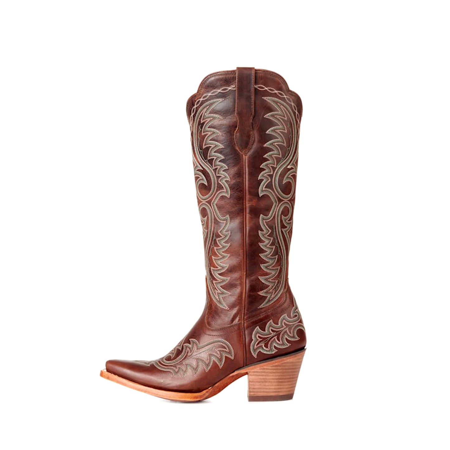 Mahogany Snip-Toe Chic Embroidery Half-Zip Knee High Cowgirl Boots
