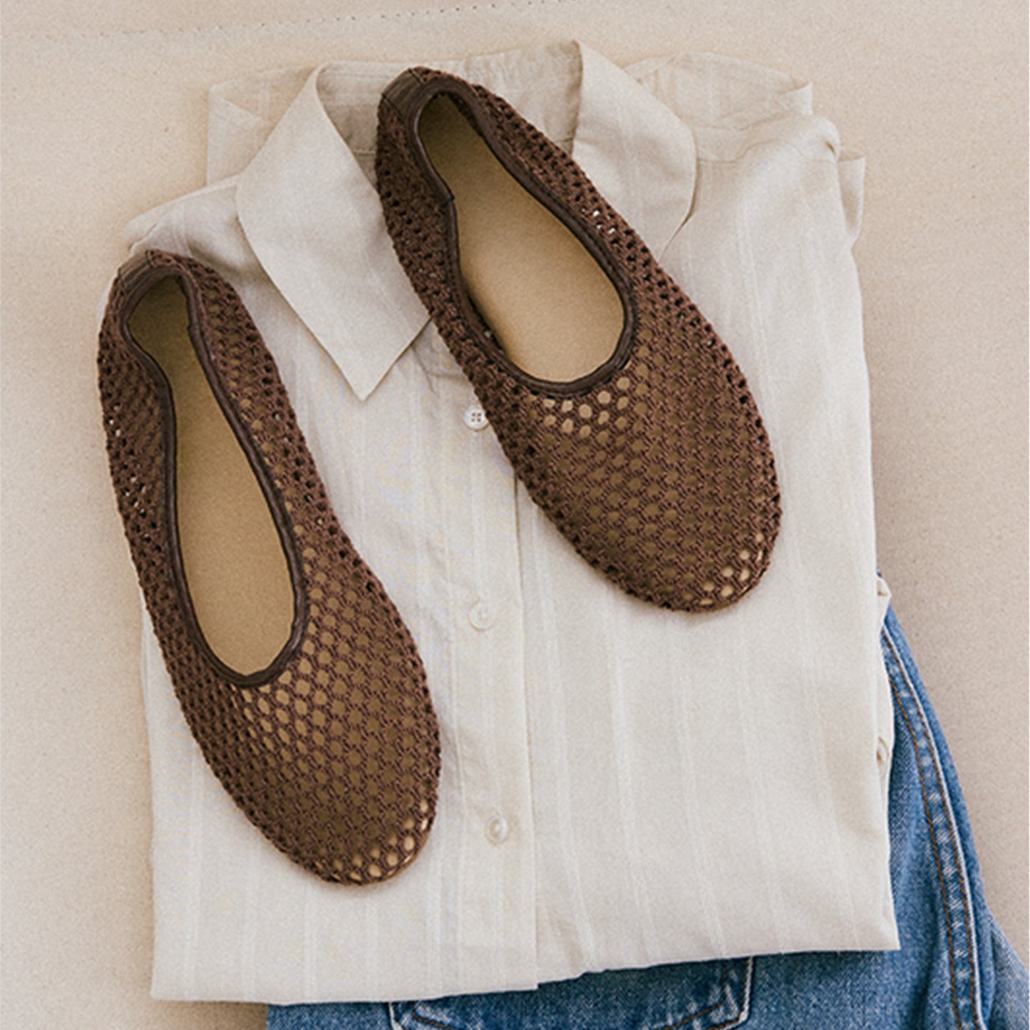 Chocolate Woven Vegan Leather Round-Toe Slip-On Stylish Flats