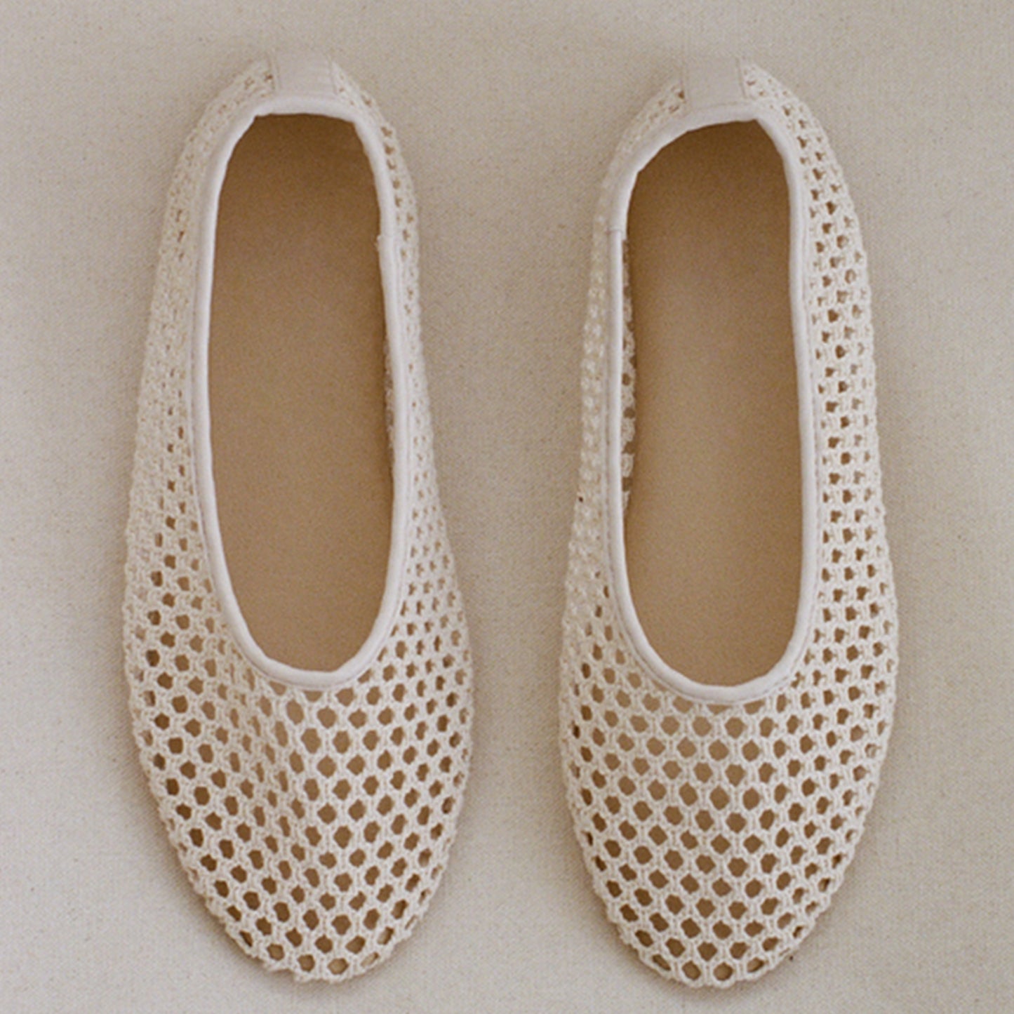 Ivory Woven Vegan Leather Round-Toe Slip-On Stylish Flats