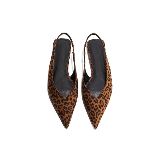 Leopard Faux Suede Pointed-Toe Slingback Flats