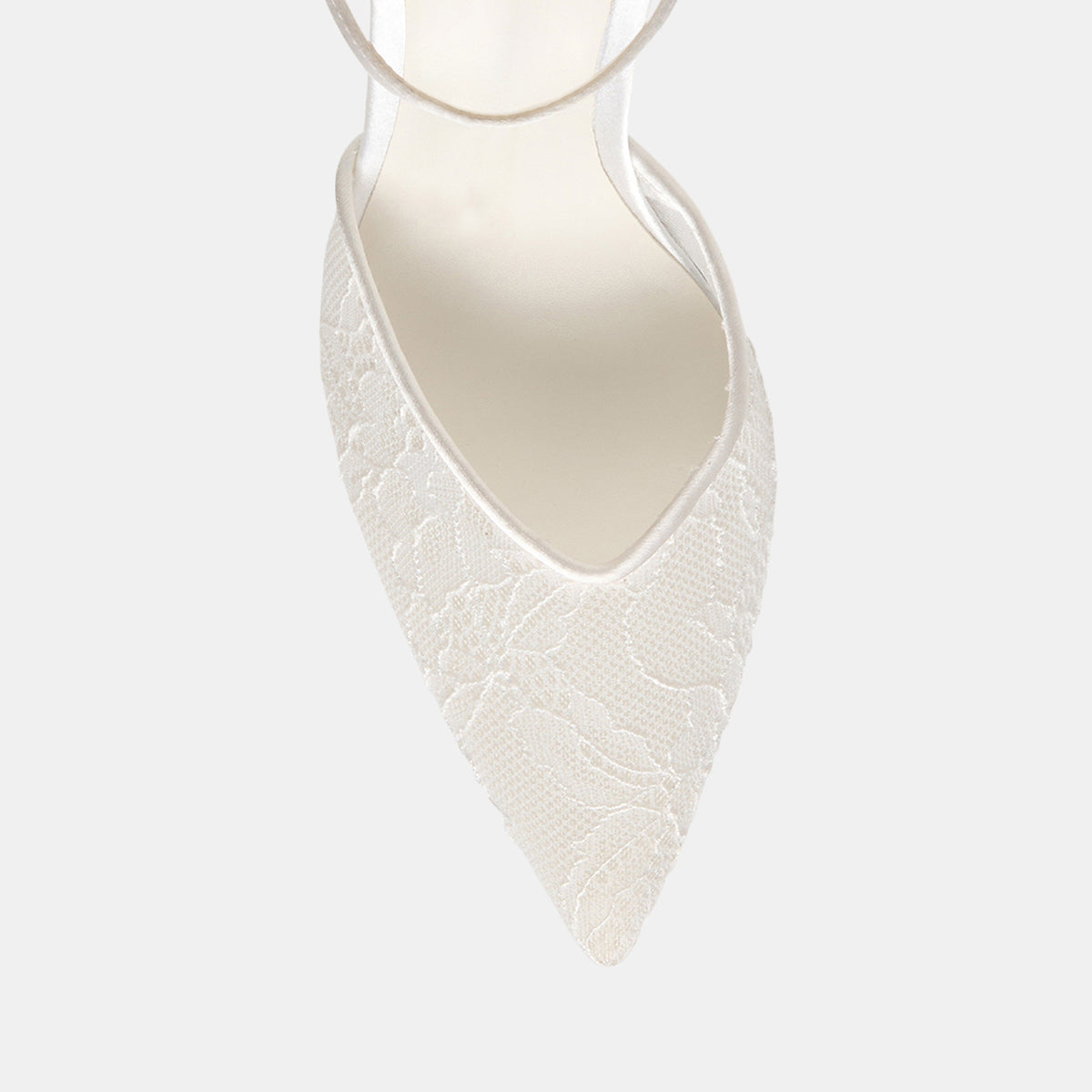 White Lace Mesh Pointed-Toe Satin Back Strap Kitten Heels