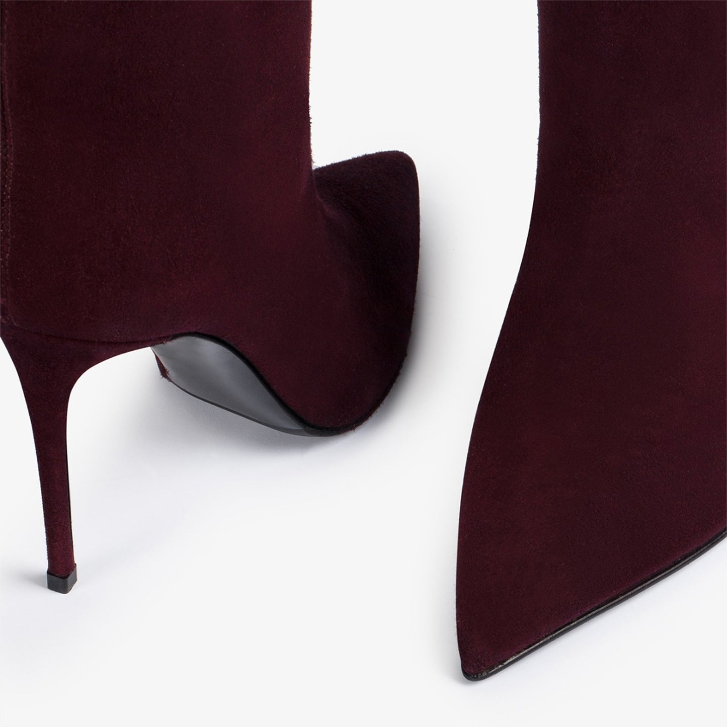 Cherry Red Faux Suede Pointed-Toe Simple Wide Calf Knee High Tall Stiletto Boots