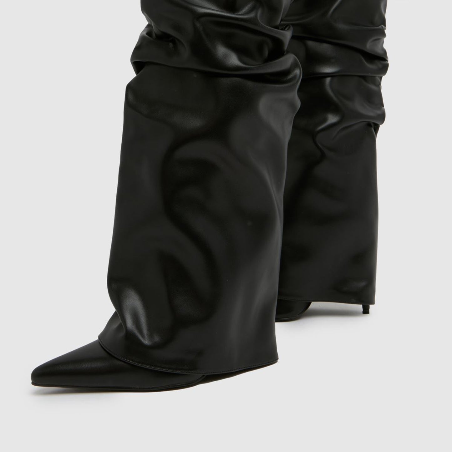 Black Pointed-Toe Ruched Over-The-Knee Stiletto Boots
