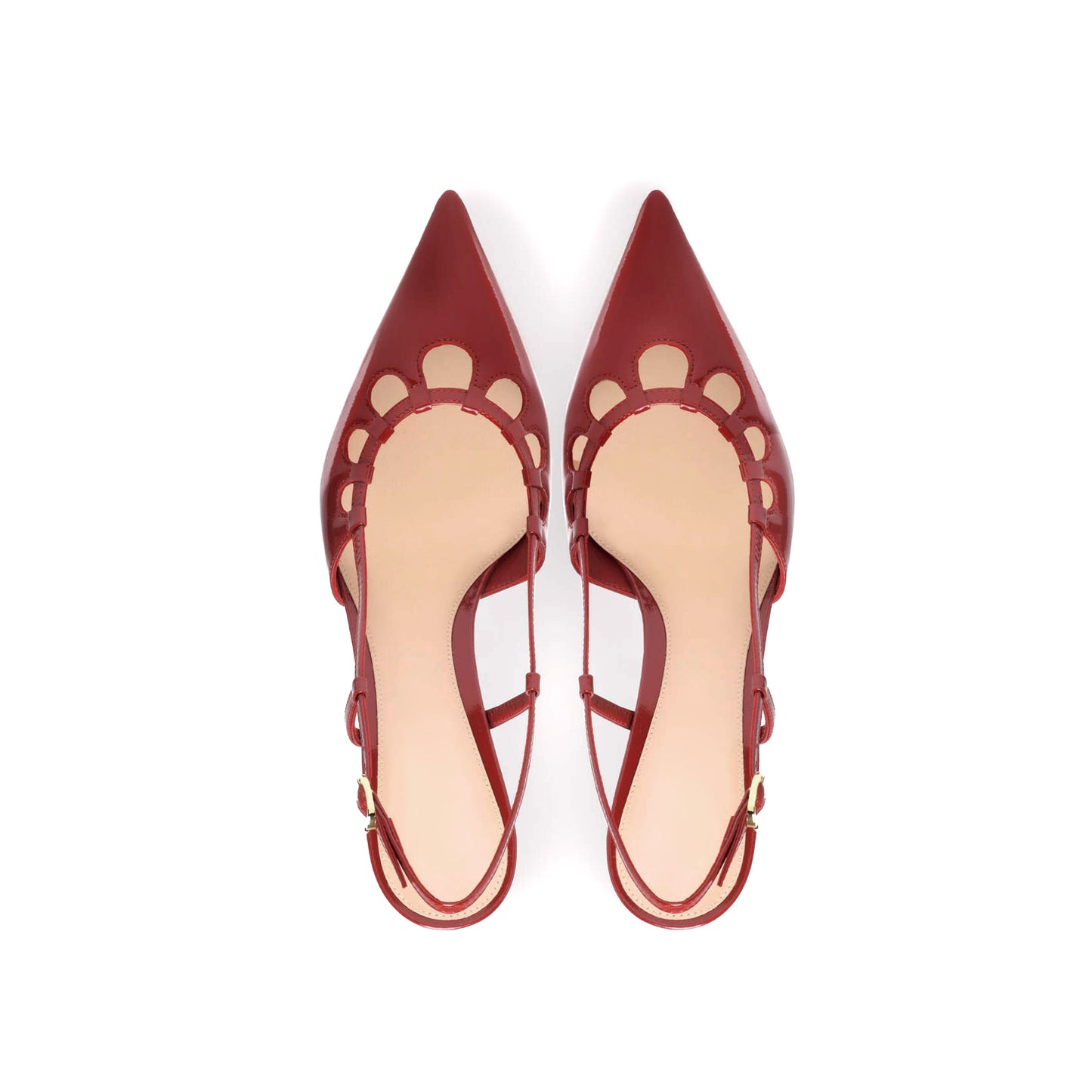 Patent Red Pointed-Toe Buckle Slingback Kitten Heels