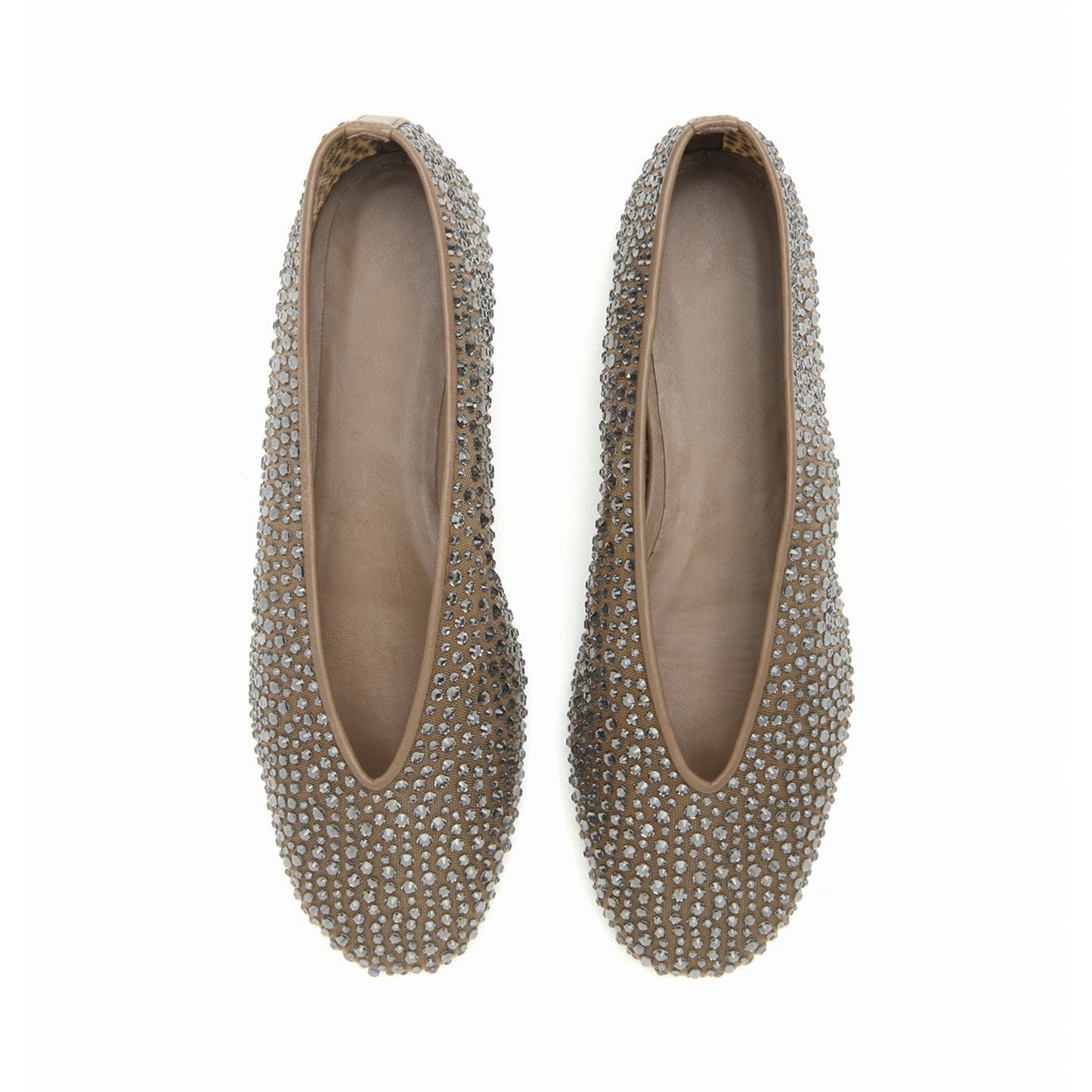Gray Mesh Round-Toe Full Crystals Chic Ballet Flats