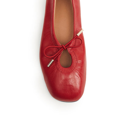 Red Square-Toe Stretchy Ballet Flats