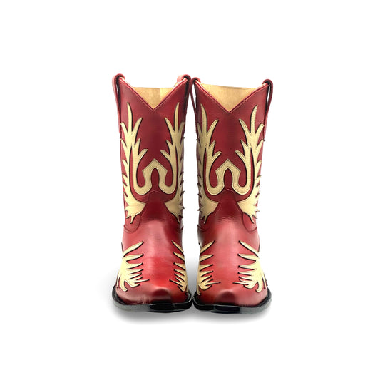 Red Snip-Toe Chic Applique Classic Ankle Cowgirl Boots