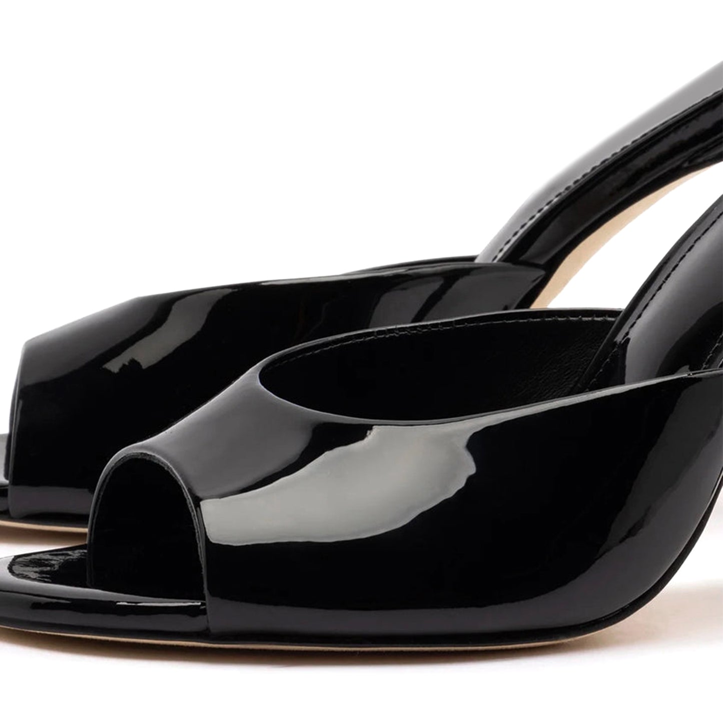 Patent Black Round-Toe Sleek Backless High Stiletto Heels