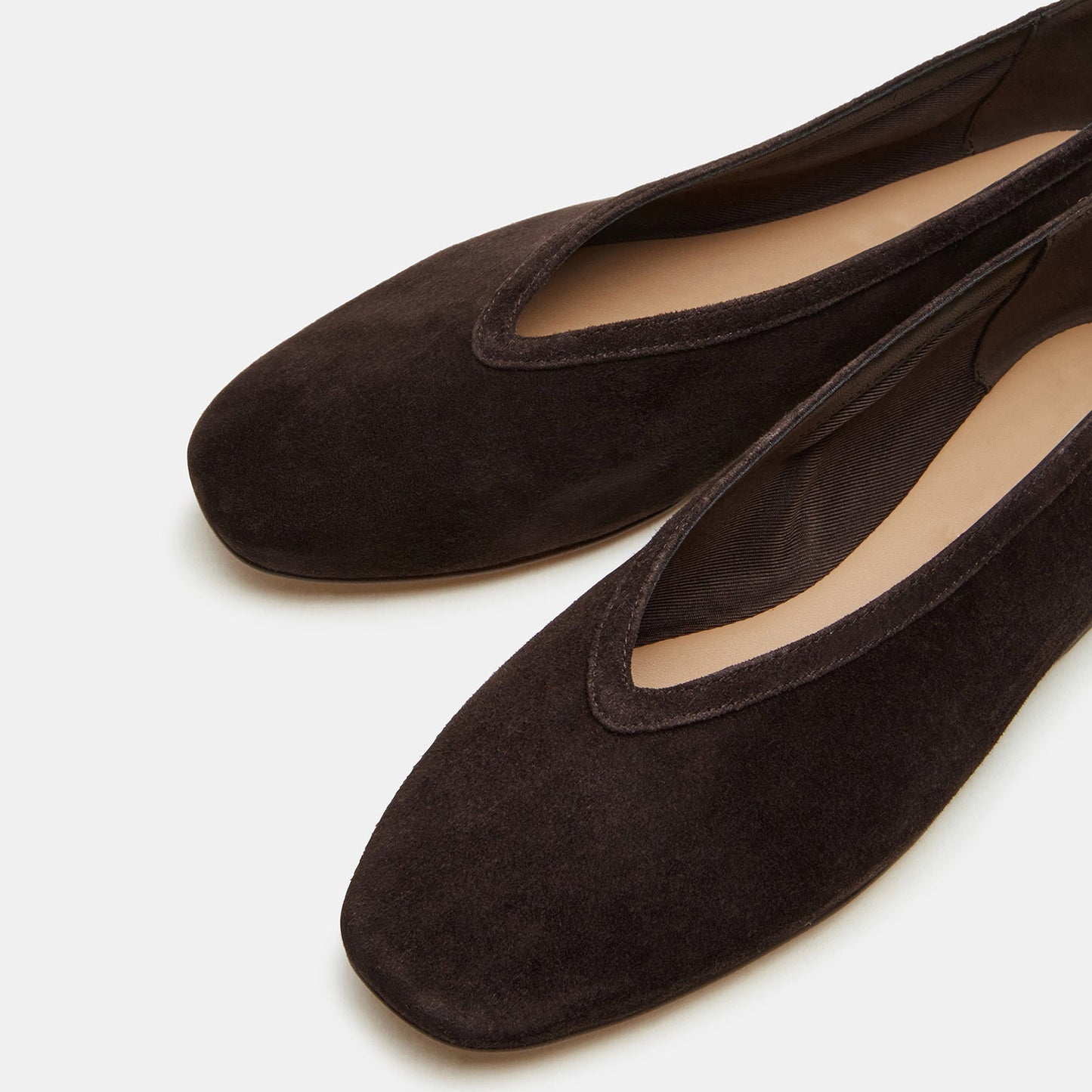 Dark Brown Faux Suede Elegant Square-Toe Rhinestone Slip-On Flats