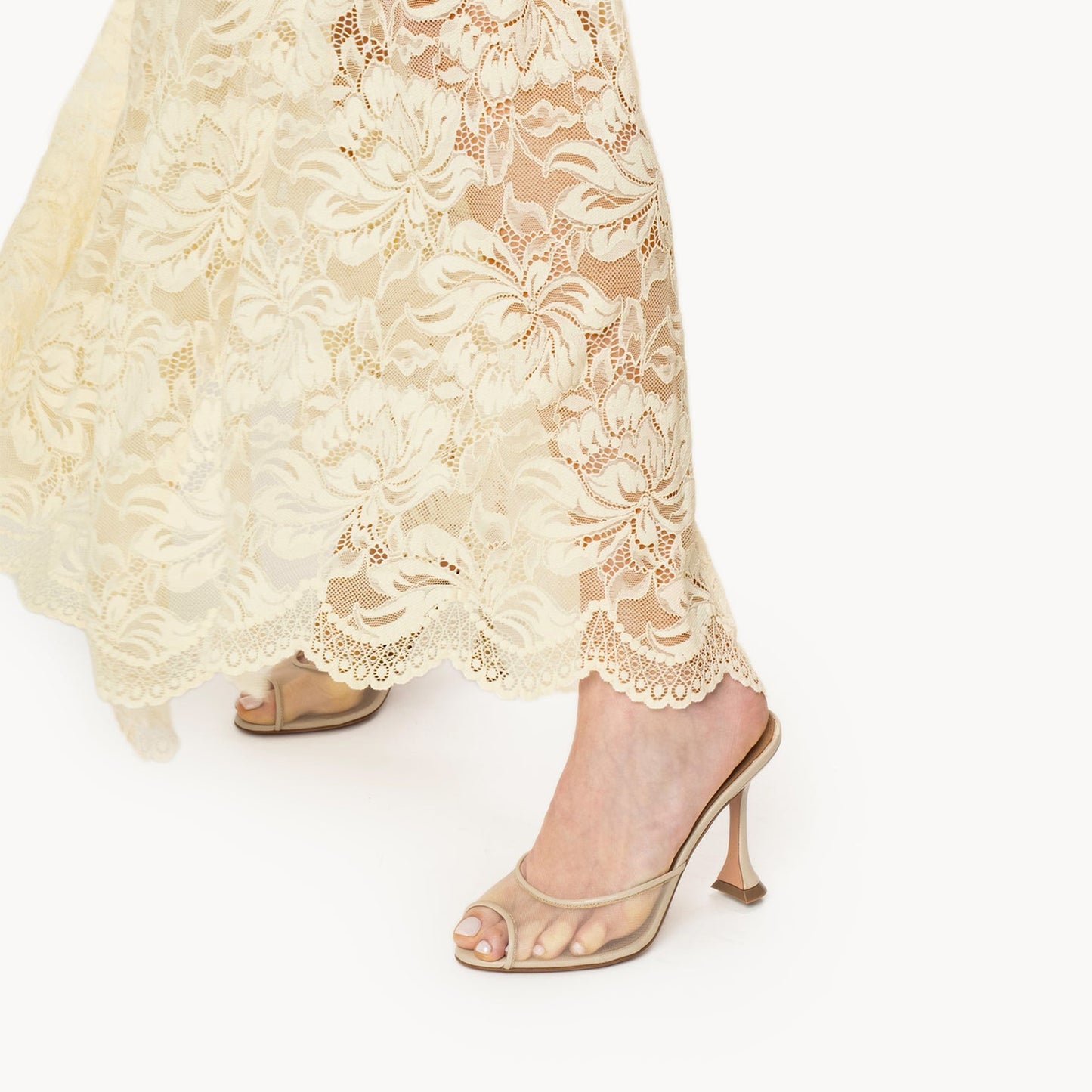 Ecru Mesh Almond-Toe Backless Simple High Heels