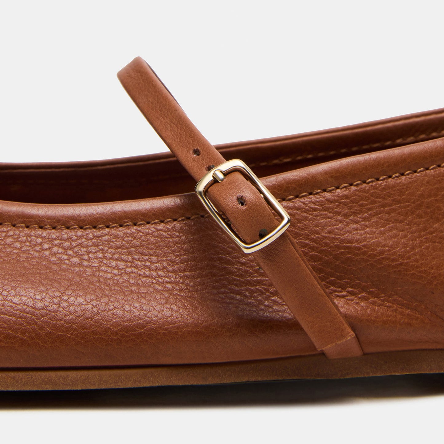 Tan Round-Toe Buckle Mary Jane Classic Ballet Flats