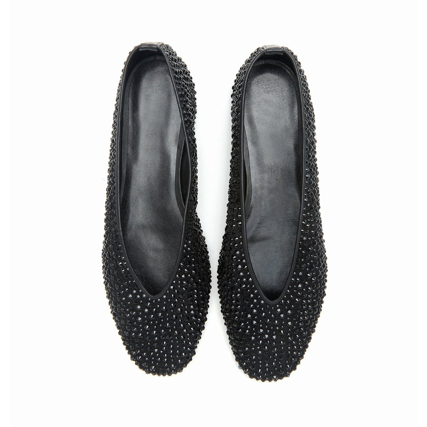 Black Mesh Round-Toe Full Crystals Chic Ballet Flats