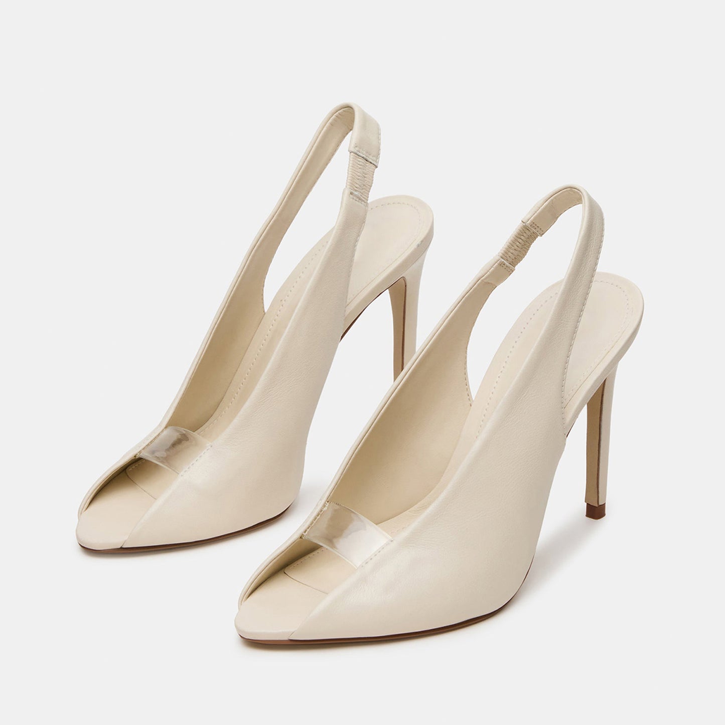 Bone Vegan Leather And Transparent Film Round-Toe Back Strap High Heels