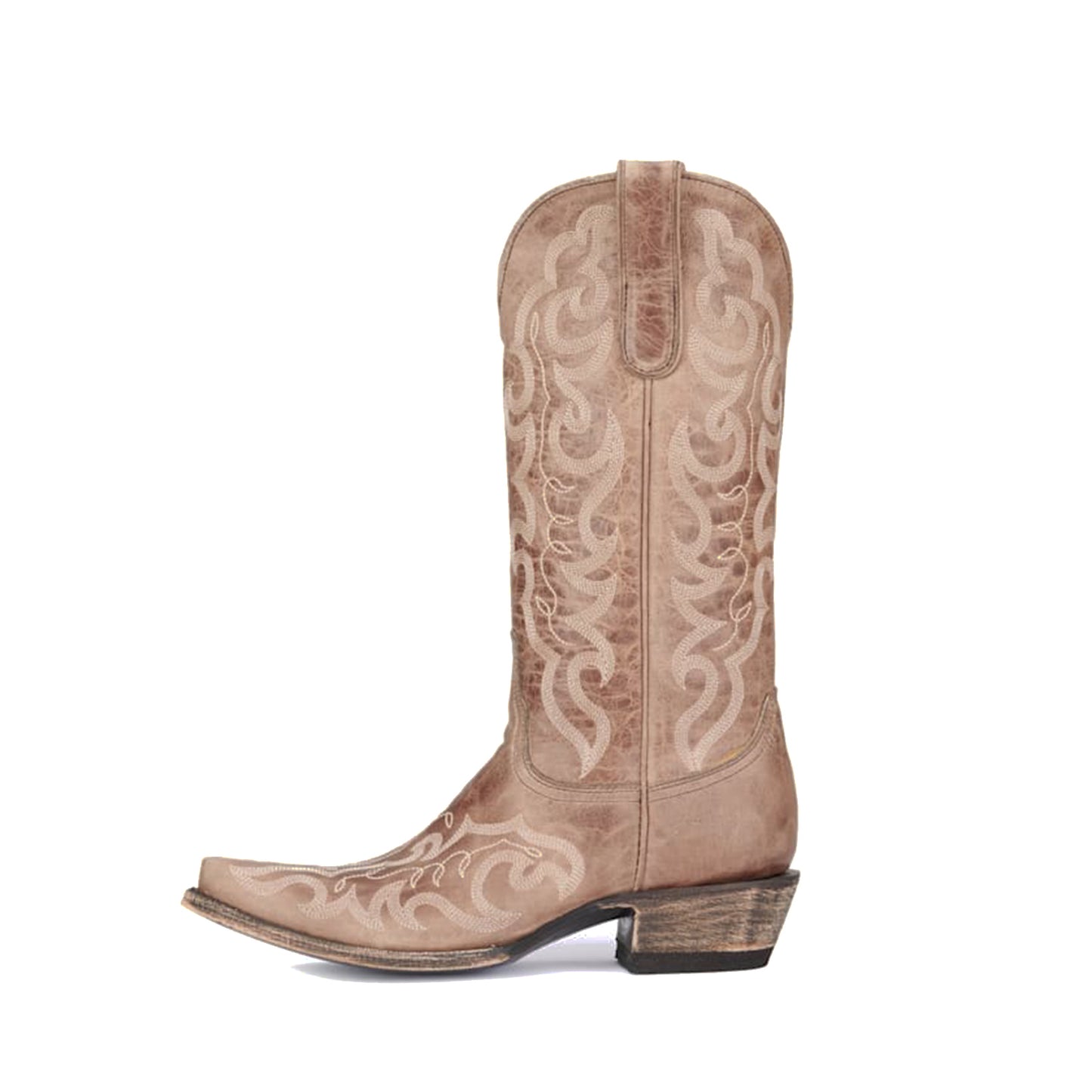 Tan Snip-Toe Delicate Embroidery Mid Calf Cowgirl Boots