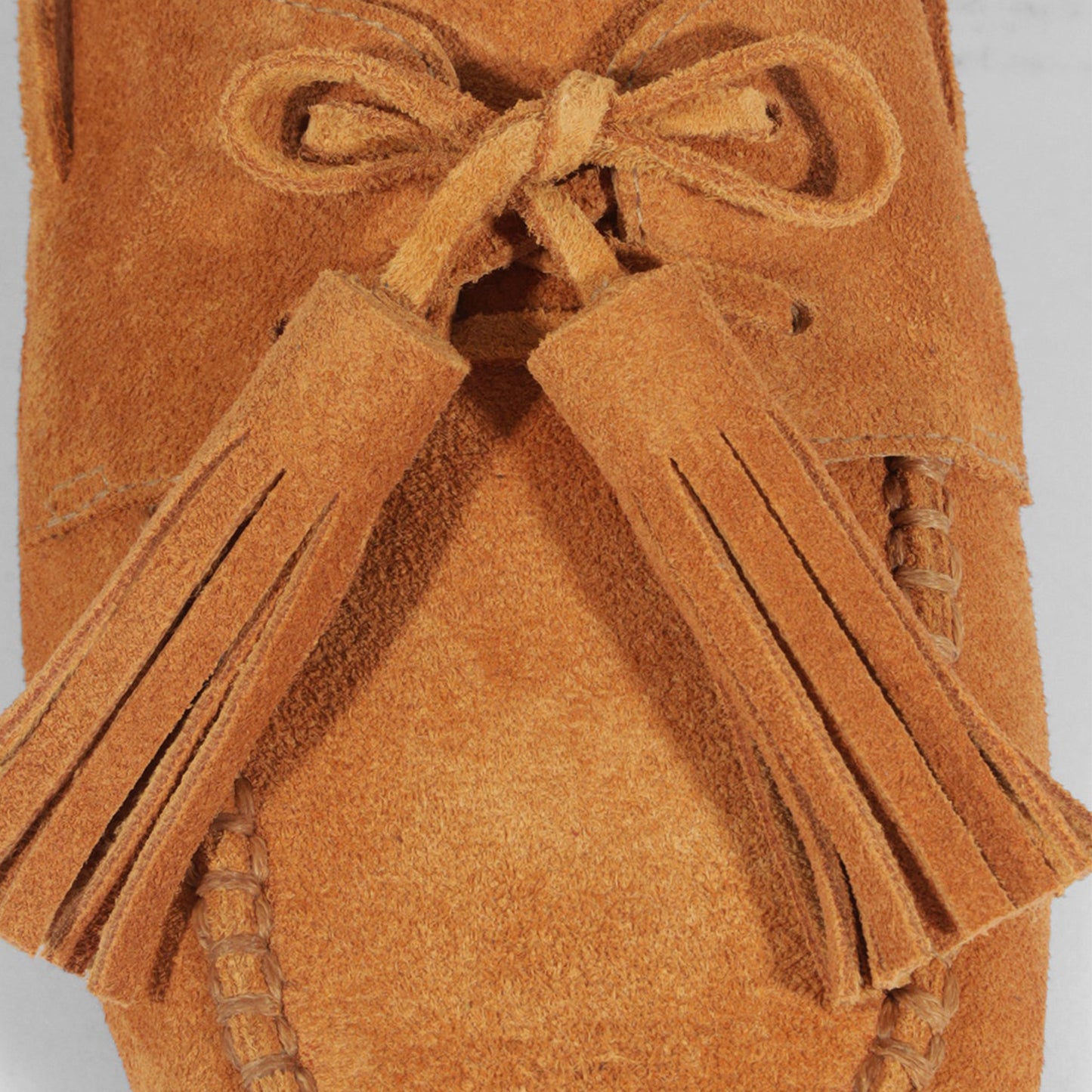 Caramel Faux Suede Square-Toe Front Bow With Fringe Slip-On Flats