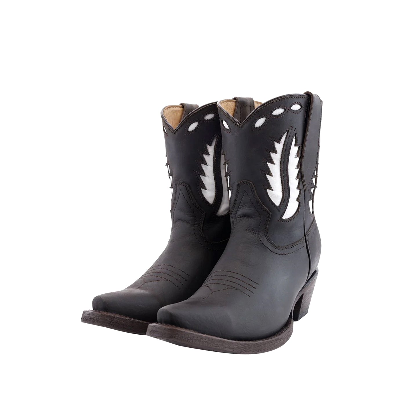 Chocolate Snip-Toe White Inlay Cowgirl Ankle Boots
