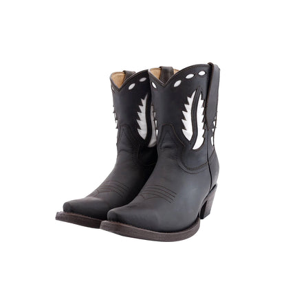 Chocolate Snip-Toe White Inlay Cowgirl Ankle Boots
