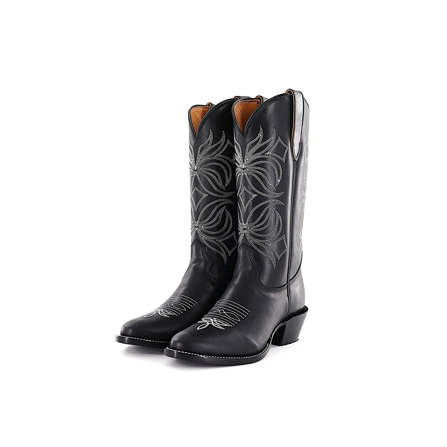 Black Round-Toe Embroidery Classic Mid Calf Cowgirl Boots