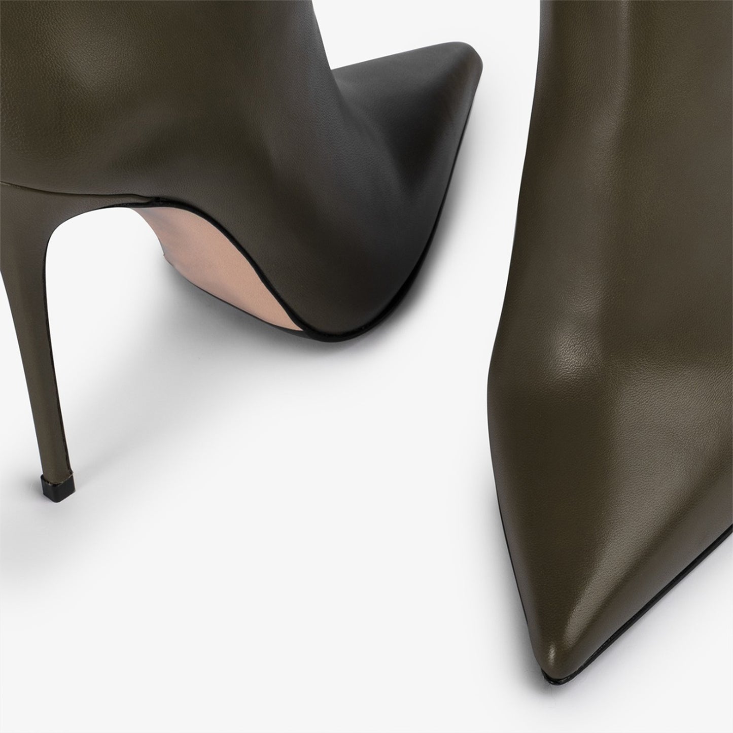 Khaki Green Pointed-Toe Simple Full-Zip Ankle Stiletto Boots